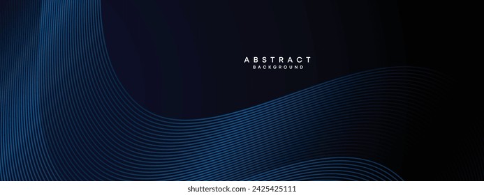 Dunkelblaue abstrakte Wellenkreise Linien Technologie Hintergrund. Moderner blauer Farbverlauf mit glänzenden Linien Glänzende geometrische Form Diagonal. für Broschüre, Cover, Poster, Banner, Website, Kopfzeile, Flyer