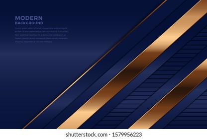 Dark navy blue background overlap layer with golden lines. Texture with silver and gold glitter dots element decoration.