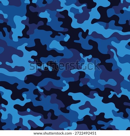 Dark Navy Blue Camouflage Seamless Pattern. Vector Midnight Military Texture. Tactical Police or Army Night Camo Background.