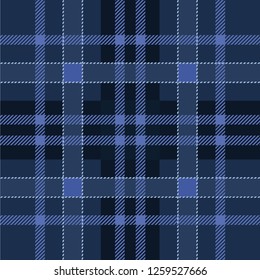 Dark Navy And Blue Scottish Tartan Plaid. Seamless Pattern  . Traditional Woven Texture. Checkered Fabric. Vector Background.