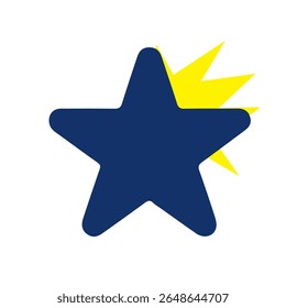 A dark navy blue starburst with a bright yellow explosion emanating from one point