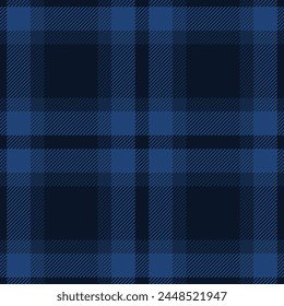Dark navy blue tartan plaid pattern. Vector seamless check pattern for plaid fabric, flannel shirt, blanket, clothes, skirt, tablecloth, textile.