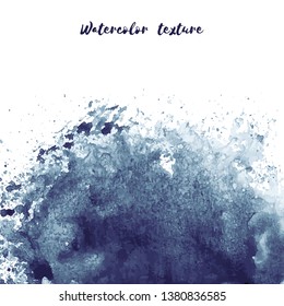 Dark navy blue vector watercolor hand painted texture background isolated on white. Abstract acrylic dry brush splash, strokes, stains, spots, blot, scribble, smudge. Violet charcoal grunge drawing.