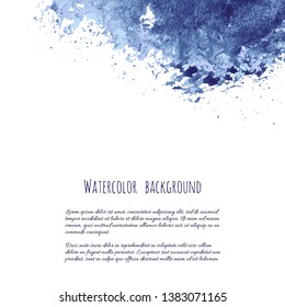 Dark navy blue vector watercolor hand painted texture background isolated on white. Abstract acrylic dry brush splash, strokes, stains, spots, blot, scribble, smudge. Violet charcoal grunge drawing.