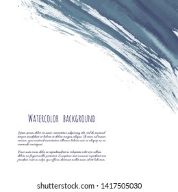 Dark navy blue vector watercolor hand painted texture background isolated on white. Abstract acrylic dry brush splash, strokes, stains, spots, blot, scribble, smudge. Gray charcoal grunge drawing.
