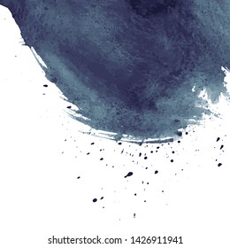 Dark navy blue vector watercolor hand painted texture background isolated on white. Abstract acrylic dry brush splash, strokes, stains, spots, blot, scribble, smudge. Gray charcoal grunge drawing.