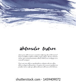 Dark navy blue vector watercolor hand painted texture background isolated on white. Abstract acrylic dry brush splash, strokes, stains, spots, blot, scribble, smudge. Gray charcoal grunge drawing.