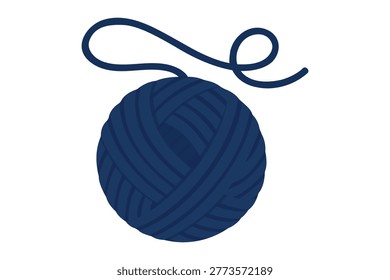 Dark navy blue yarn ball isolated white background