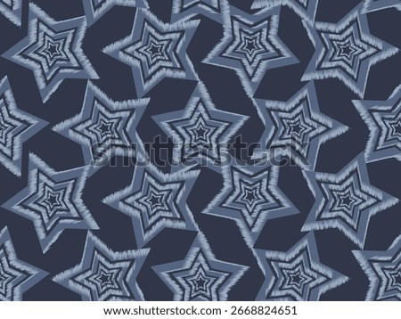 Dark navy continuous star ikat seamless vector textured pattern background for textiles, wallpapers