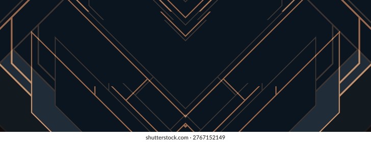 Dark navy geometric chevrons with gold abstract background featuring metallic lines, luxe texture and Vshaped symmetry. Rich premium atmosphere with subtle grain and refined contrast. Ideal for luxury