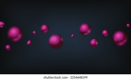 fondo de neón oscuro con bolas metálicas rosadas volantes. Ilustración vectorial moderna estilo 2023