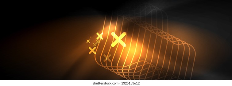 Dark neon light glowing template, abstract vector background lines design