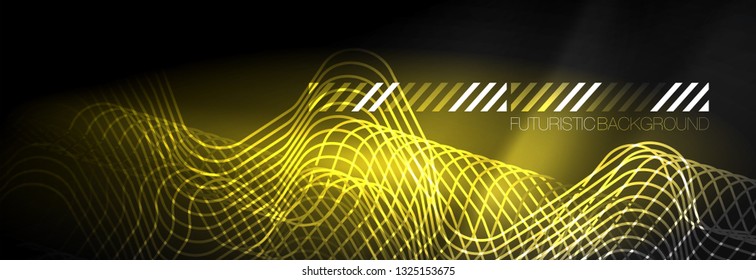 Dark neon light glowing template, abstract vector background lines design