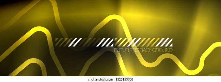 Dark neon light glowing template, abstract vector background lines design