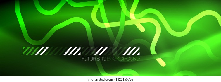 Dark neon light glowing template, abstract vector background lines design