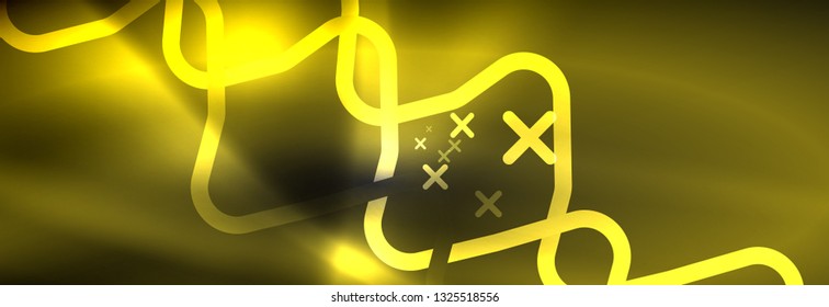 Plantilla de luminosidad de neón oscuro, diseño de líneas de fondo vectorial abstractas