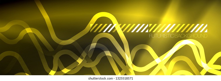 Dark neon light glowing template, abstract vector background lines design