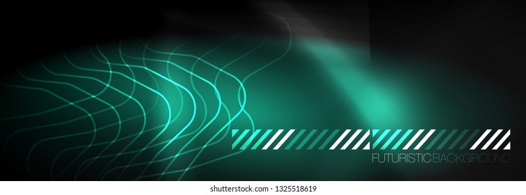 Plantilla de luminosidad de neón oscuro, diseño de líneas de fondo vectorial abstractas