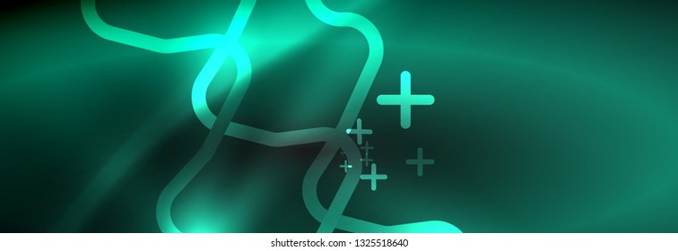 Dark neon light glowing template, abstract vector background lines design