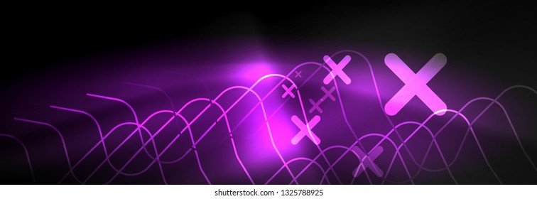 Dark neon light glowing template, abstract vector background lines design