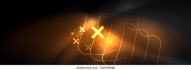 Plantilla de luminosidad de neón oscuro, diseño de líneas de fondo vectorial abstractas