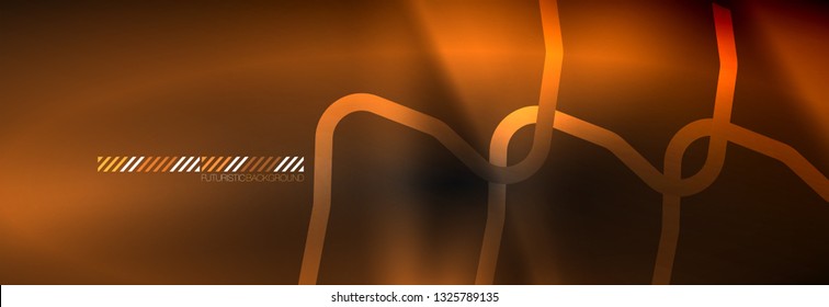 Dark neon light glowing template, abstract vector background lines design