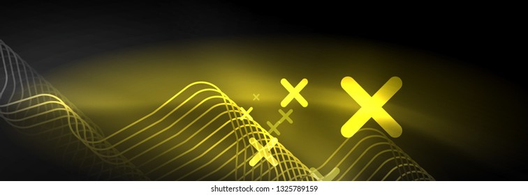 Plantilla de luminosidad de neón oscuro, diseño de líneas de fondo vectorial abstractas
