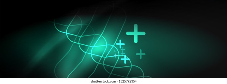 Dark neon light glowing template, abstract vector background lines design