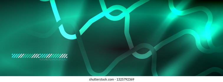 Dark neon light glowing template, abstract vector background lines design