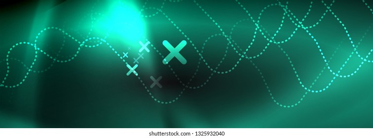 Dark neon light glowing template, abstract vector background lines design