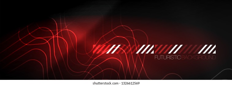 Plantilla de luminosidad de neón oscuro, diseño de líneas de fondo vectorial abstractas