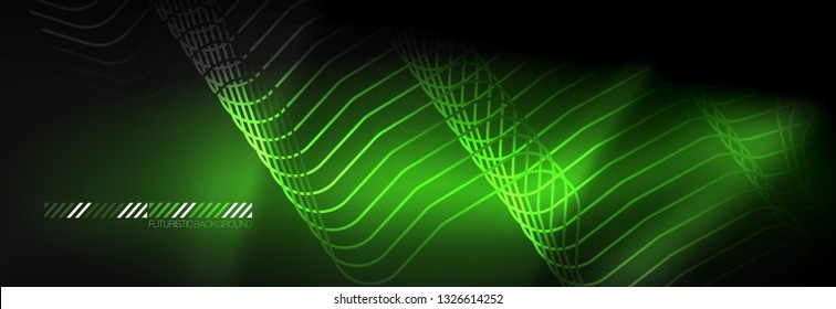 Dark neon light glowing template, abstract vector background lines design