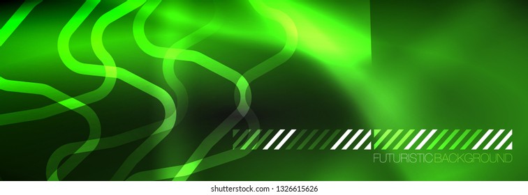 Dark neon light glowing template, abstract vector background lines design