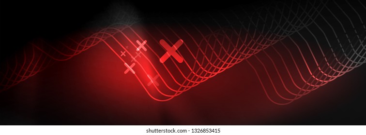 Dark neon light glowing template, abstract vector background lines design