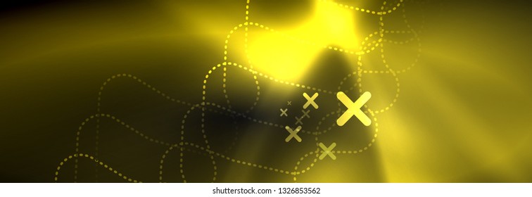 Dark neon light glowing template, abstract vector background lines design