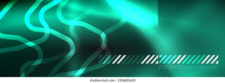Plantilla de luminosidad de neón oscuro, diseño de líneas de fondo vectorial abstractas
