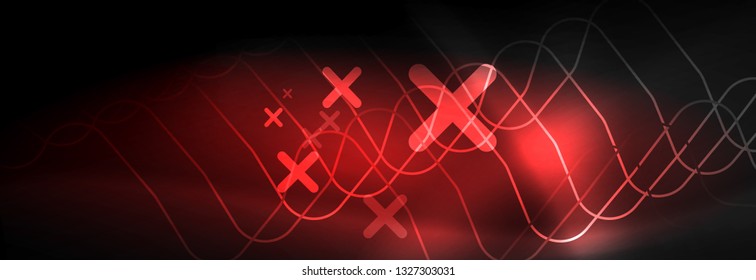 Dark neon light glowing template, abstract vector background lines design