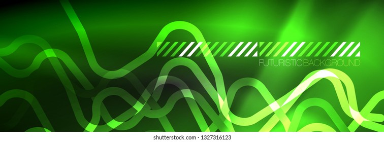 Plantilla de luminosidad de neón oscuro, diseño de líneas de fondo vectorial abstractas