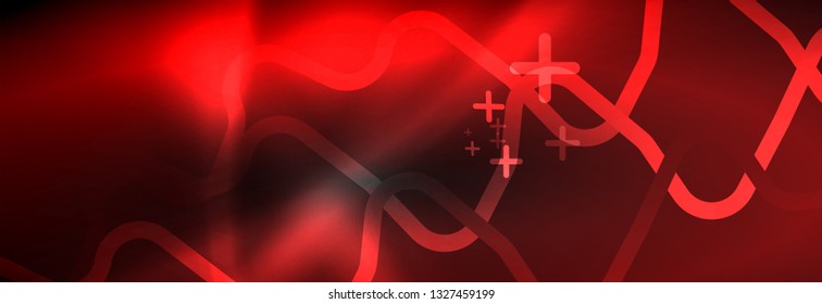 Dark neon light glowing template, abstract vector background lines design