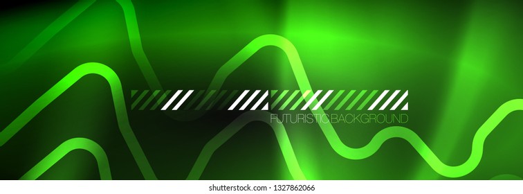 Plantilla de luminosidad de neón oscuro, diseño de líneas de fondo vectorial abstractas