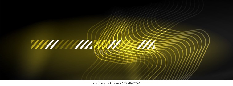 Plantilla de luminosidad de neón oscuro, diseño de líneas de fondo vectorial abstractas