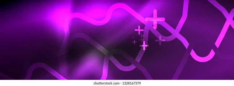 Dark neon light glowing template, abstract vector background lines design