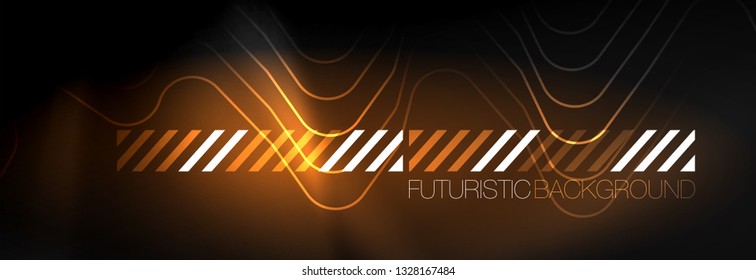 Dark neon light glowing template, abstract vector background lines design