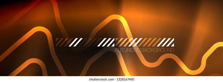 Plantilla de luminosidad de neón oscuro, diseño de líneas de fondo vectorial abstractas