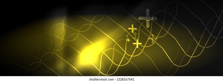 Dark neon light glowing template, abstract vector background lines design