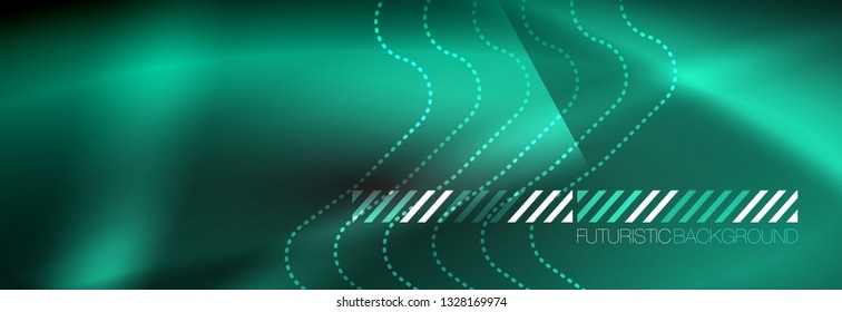 Dark neon light glowing template, abstract vector background lines design