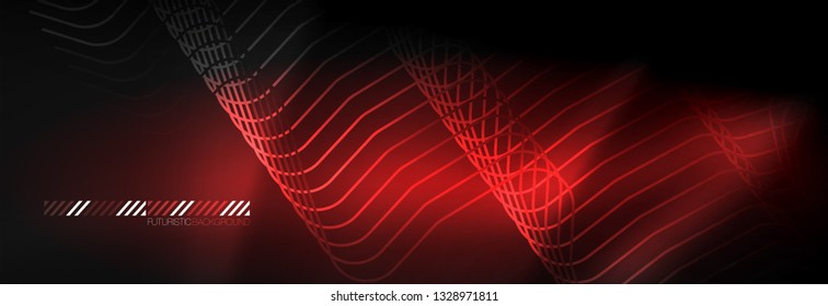 Plantilla de luminosidad de neón oscuro, diseño de líneas de fondo vectorial abstractas