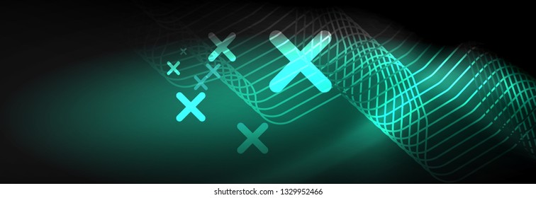 Dark neon light glowing template, abstract vector background lines design