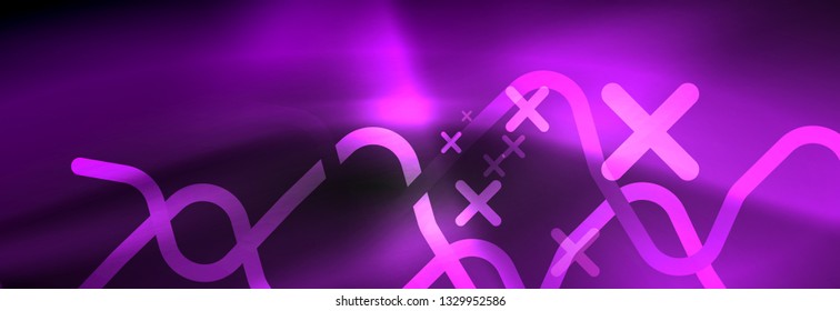 Dark neon light glowing template, abstract vector background lines design