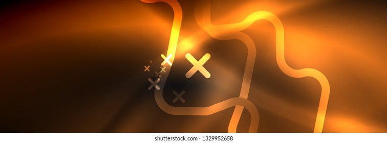 Plantilla de luminosidad de neón oscuro, diseño de líneas de fondo vectorial abstractas
